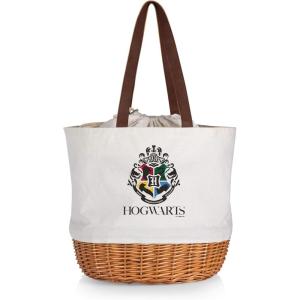 PICNIC TIME Harry Potter Hogwarts Coronado Canvas and Willow Basket Tote, Picnic Tote Bag, Beach Tote, (Beige Canvas) 14.17 x 11.42 x 13.4