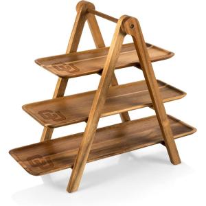 PICNIC TIME NCAA 3 Tiered Serving Tray, Charcuterie Boards, Wood Serving Platters, (Acacia Wood)(Colorado Buffaloes)
