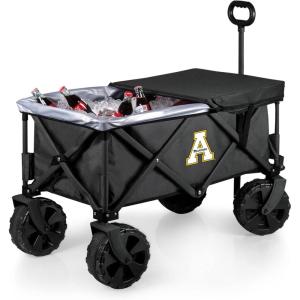 PICNIC TIME NCAA Adventure Wagon Elite All-Terrain Folding Beach Wagon with Big Wheels Plus Table Top Lid & Soft Cooler Liner, (Dark Gray)(Appalachian State Mountaineers)