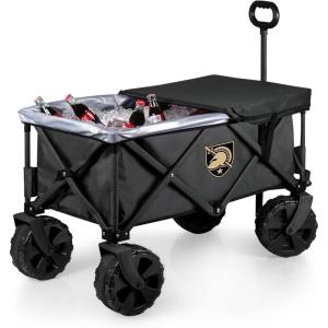 PICNIC TIME NCAA Adventure Wagon Elite All-Terrain Folding Beach Wagon with Big Wheels Plus Table Top Lid & Soft Cooler Liner, (Dark Gray)(Army Black Knights)