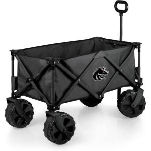 PICNIC TIME NCAA Adventure Wagon Elite All-Terrain Folding Beach Wagon with Big Wheels Plus Table Top Lid & Soft Cooler Liner, (Dark Gray)(Boise State Broncos)