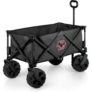 PICNIC TIME NCAA Adventure Wagon Elite All-Terrain Folding Beach Wagon with Big Wheels Plus Table Top Lid & Soft Cooler Liner, (Dark Gray)(Boston College Eagles)