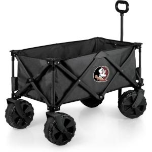 PICNIC TIME NCAA Adventure Wagon Elite All-Terrain Folding Beach Wagon with Big Wheels Plus Table Top Lid & Soft Cooler Liner, (Dark Gray)(Florida State Seminoles)
