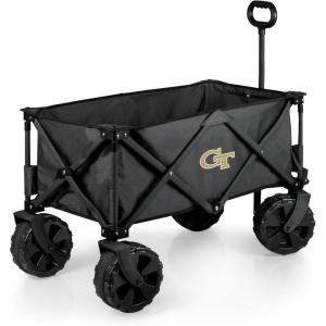 PICNIC TIME NCAA Adventure Wagon Elite All-Terrain Folding Beach Wagon with Big Wheels Plus Table Top Lid & Soft Cooler Liner, (Dark Gray)(Georgia Tech Yellow Jackets)