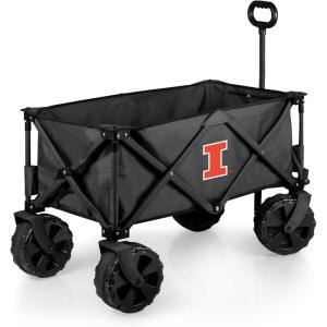 PICNIC TIME NCAA Adventure Wagon Elite All-Terrain Folding Beach Wagon with Big Wheels Plus Table Top Lid & Soft Cooler Liner, (Dark Gray)(Illinois Illini)