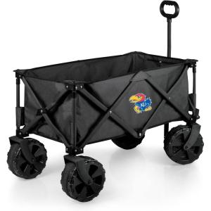 PICNIC TIME NCAA Adventure Wagon Elite All-Terrain Folding Beach Wagon with Big Wheels Plus Table Top Lid & Soft Cooler Liner, (Dark Gray)(Kansas Jayhawks)