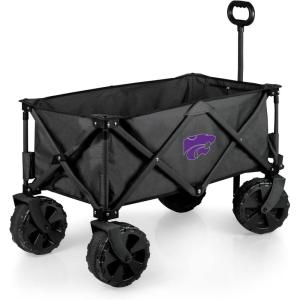PICNIC TIME NCAA Adventure Wagon Elite All-Terrain Folding Beach Wagon with Big Wheels Plus Table Top Lid & Soft Cooler Liner, (Dark Gray)(Kansas State Wildcats)