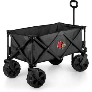 PICNIC TIME NCAA Adventure Wagon Elite All-Terrain Folding Beach Wagon with Big Wheels Plus Table Top Lid & Soft Cooler Liner, (Dark Gray)(Louisville Cardinals)