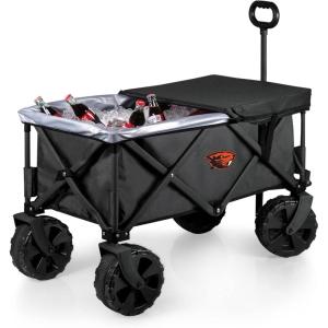 PICNIC TIME NCAA Adventure Wagon Elite All-Terrain Folding Beach Wagon with Big Wheels Plus Table Top Lid & Soft Cooler Liner, (Dark Gray)(Oregon State Beavers)