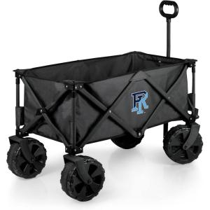 PICNIC TIME NCAA Adventure Wagon Elite All-Terrain Folding Beach Wagon with Big Wheels Plus Table Top Lid & Soft Cooler Liner, (Dark Gray)(Rhode Island Rams)