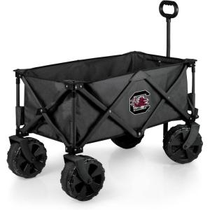 PICNIC TIME NCAA Adventure Wagon Elite All-Terrain Folding Beach Wagon with Big Wheels Plus Table Top Lid & Soft Cooler Liner, (Dark Gray)(South carolina gamecocks)
