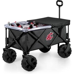 PICNIC TIME NCAA Adventure Wagon Elite All-Terrain Folding Beach Wagon with Big Wheels Plus Table Top Lid & Soft Cooler Liner, (Dark Gray)(Washington State Cougars)