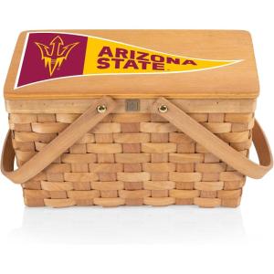 PICNIC TIME NCAA Arizona State Sun Devils Poppy Personal Picnic Basket, Insulated Lunch Bag, Retro Lunch Box, (Beige)