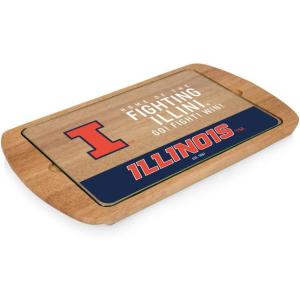 PICNIC TIME NCAA Billboard Glass Top Cheese Board, Serving Platter, Cheese Boards Charcuterie Boards, (Parawood)(Illinois Fighting Illini)