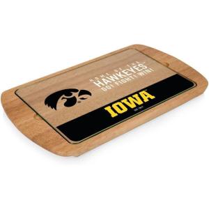 PICNIC TIME NCAA Billboard Glass Top Cheese Board, Serving Platter, Cheese Boards Charcuterie Boards, (Parawood)(Iowa Hawkeyes)