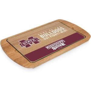 PICNIC TIME NCAA Billboard Glass Top Cheese Board, Serving Platter, Cheese Boards Charcuterie Boards, (Parawood)(Mississippi State Bulldogs)