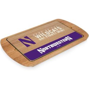 PICNIC TIME NCAA Billboard Glass Top Cheese Board, Serving Platter, Cheese Boards Charcuterie Boards, (Parawood)(Northwestern Wildcats)