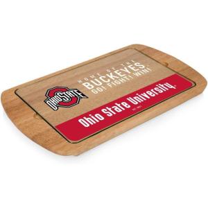 PICNIC TIME NCAA Billboard Glass Top Cheese Board, Serving Platter, Cheese Boards Charcuterie Boards, (Parawood)(Ohio State Buckeyes)