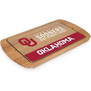 PICNIC TIME NCAA Billboard Glass Top Cheese Board, Serving Platter, Cheese Boards Charcuterie Boards, (Parawood)(Oklahoma Sooners)