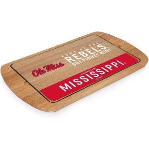 PICNIC TIME NCAA Billboard Glass Top Cheese Board, Serving Platter, Cheese Boards Charcuterie Boards, (Parawood)(Ole Miss Rebels)