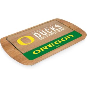PICNIC TIME NCAA Billboard Glass Top Cheese Board, Serving Platter, Cheese Boards Charcuterie Boards, (Parawood)(Oregon Ducks)