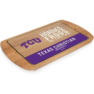 PICNIC TIME NCAA Billboard Glass Top Cheese Board, Serving Platter, Cheese Boards Charcuterie Boards, (Parawood)(TCU Horned Frogs)