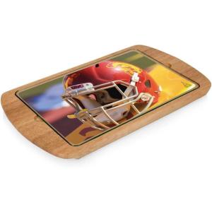 PICNIC TIME NCAA Billboard Glass Top Cheese Board, Serving Platter, Cheese Boards Charcuterie Boards, (Parawood)(USC Trojans 2)