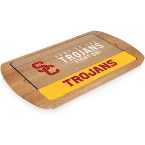 PICNIC TIME NCAA Billboard Glass Top Cheese Board, Serving Platter, Cheese Boards Charcuterie Boards, (Parawood)(USC Trojans)