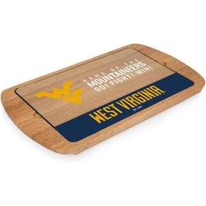 PICNIC TIME NCAA Billboard Glass Top Cheese Board, Serving Platter, Cheese Boards Charcuterie Boards, (Parawood)(West Virginia Mountaineers)
