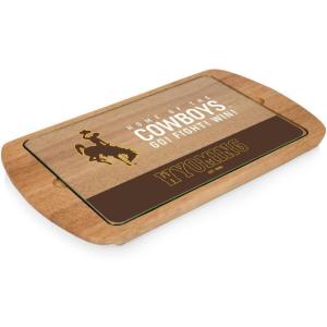 PICNIC TIME NCAA Billboard Glass Top Cheese Board, Serving Platter, Cheese Boards Charcuterie Boards, (Parawood)(Wyoming Cowboys)