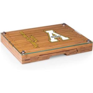 PICNIC TIME NCAA Concerto Glass Top Cheese Board and Knife Set, Charcuterie Board Set, Glass Top Cutting Board, (Bamboo)(Appalachian State Mountaineers)