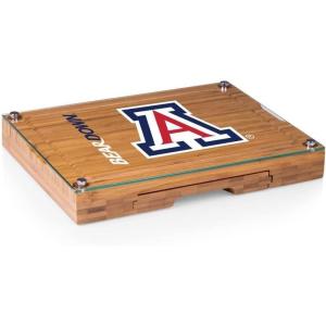 PICNIC TIME NCAA Concerto Glass Top Cheese Board and Knife Set, Charcuterie Board Set, Glass Top Cutting Board, (Bamboo)(Arizona Wildcats)