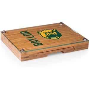 PICNIC TIME NCAA Concerto Glass Top Cheese Board and Knife Set, Charcuterie Board Set, Glass Top Cutting Board, (Bamboo)(Baylor Bears)