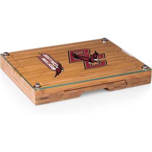 PICNIC TIME NCAA Concerto Glass Top Cheese Board and Knife Set, Charcuterie Board Set, Glass Top Cutting Board, (Bamboo)(Boston College Eagles)