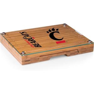PICNIC TIME NCAA Concerto Glass Top Cheese Board and Knife Set, Charcuterie Board Set, Glass Top Cutting Board, (Bamboo)(Cincinnati Bearcats)