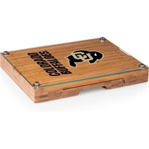 PICNIC TIME NCAA Concerto Glass Top Cheese Board and Knife Set, Charcuterie Board Set, Glass Top Cutting Board, (Bamboo)(Colorado Buffaloes)