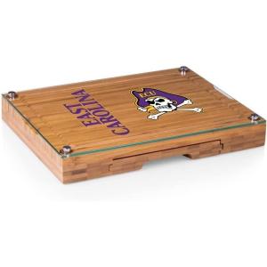 PICNIC TIME NCAA Concerto Glass Top Cheese Board and Knife Set, Charcuterie Board Set, Glass Top Cutting Board, (Bamboo)(East Carolina Pirates)