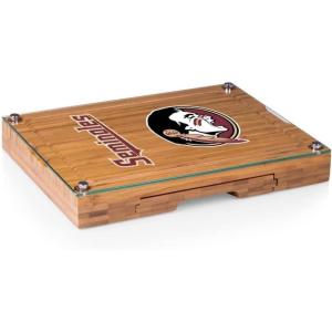 PICNIC TIME NCAA Concerto Glass Top Cheese Board and Knife Set, Charcuterie Board Set, Glass Top Cutting Board, (Bamboo)(Florida State Seminoles)