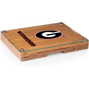 PICNIC TIME NCAA Concerto Glass Top Cheese Board and Knife Set, Charcuterie Board Set, Glass Top Cutting Board, (Bamboo)(Georgia Bulldogs)