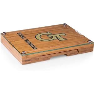 PICNIC TIME NCAA Concerto Glass Top Cheese Board and Knife Set, Charcuterie Board Set, Glass Top Cutting Board, (Bamboo)(Georgia Tech YellowJackets)