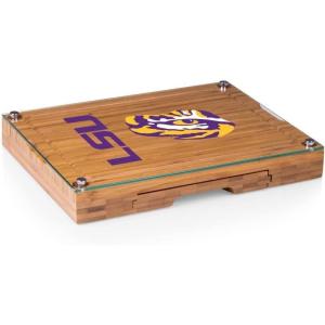 PICNIC TIME NCAA Concerto Glass Top Cheese Board and Knife Set, Charcuterie Board Set, Glass Top Cutting Board, (Bamboo)(LSU Tigers)