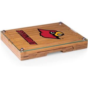 PICNIC TIME NCAA Concerto Glass Top Cheese Board and Knife Set, Charcuterie Board Set, Glass Top Cutting Board, (Bamboo)(Louisville Cardinals)