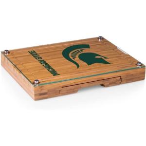 PICNIC TIME NCAA Concerto Glass Top Cheese Board and Knife Set, Charcuterie Board Set, Glass Top Cutting Board, (Bamboo)(Michigan State Spartans)