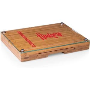 PICNIC TIME NCAA Concerto Glass Top Cheese Board and Knife Set, Charcuterie Board Set, Glass Top Cutting Board, (Bamboo)(Nebraska Cornhuskers)