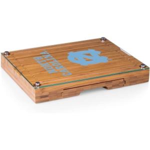 PICNIC TIME NCAA Concerto Glass Top Cheese Board and Knife Set, Charcuterie Board Set, Glass Top Cutting Board, (Bamboo)(North Carolina Tar Heels)