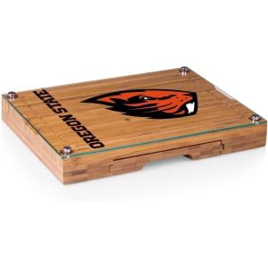 PICNIC TIME NCAA Concerto Glass Top Cheese Board and Knife Set, Charcuterie Board Set, Glass Top Cutting Board, (Bamboo)(Oregon State Beavers)