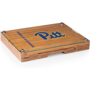 PICNIC TIME NCAA Concerto Glass Top Cheese Board and Knife Set, Charcuterie Board Set, Glass Top Cutting Board, (Bamboo)(Pittsburgh Panthers)