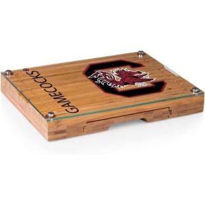 PICNIC TIME NCAA Concerto Glass Top Cheese Board and Knife Set, Charcuterie Board Set, Glass Top Cutting Board, (Bamboo)(South Carolina Fighting Gamecocks)