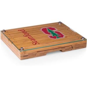 PICNIC TIME NCAA Concerto Glass Top Cheese Board and Knife Set, Charcuterie Board Set, Glass Top Cutting Board, (Bamboo)(Stanford Cardinal)