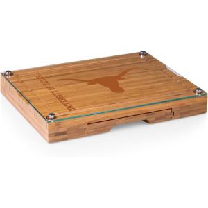 PICNIC TIME NCAA Concerto Glass Top Cheese Board and Knife Set, Charcuterie Board Set, Glass Top Cutting Board, (Bamboo)(Texas Longhorns)